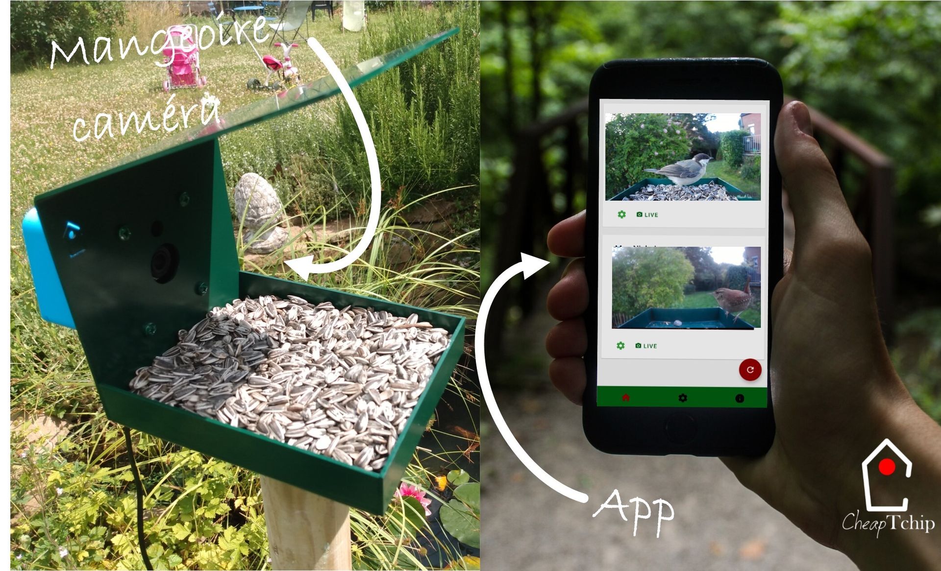 Mangeoire caméra avec application smartphone